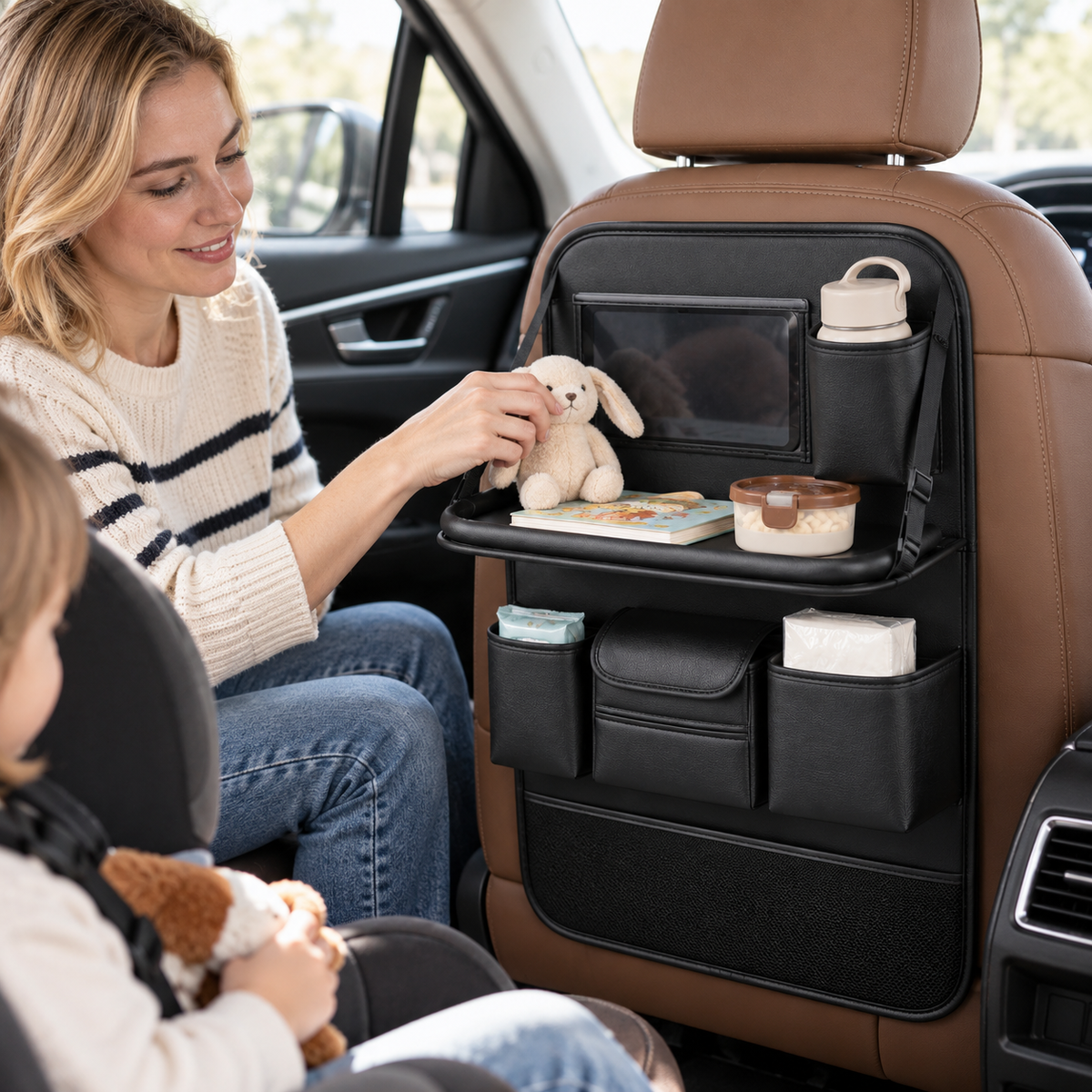 🚗 Car Seat Organizer | PU Leather | Road Trips | Driver Gift | Sleek Storage