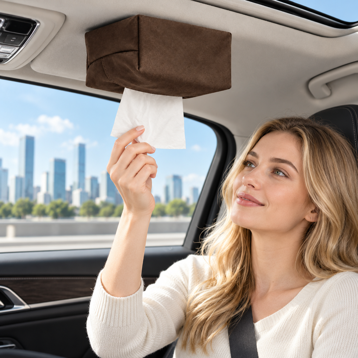 π Car Tissue Holder | Suede | Driving | Drivers | Magnetic Access