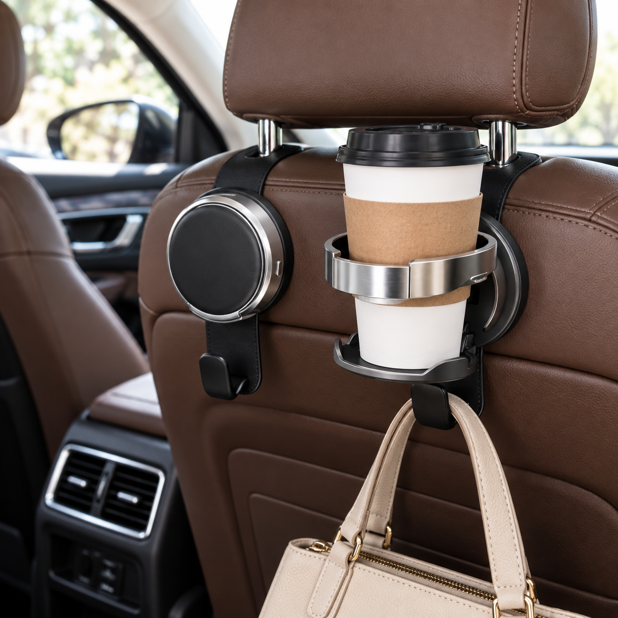 🥤 Seat Back Cup Holder | Leather Finish | Smart Storage