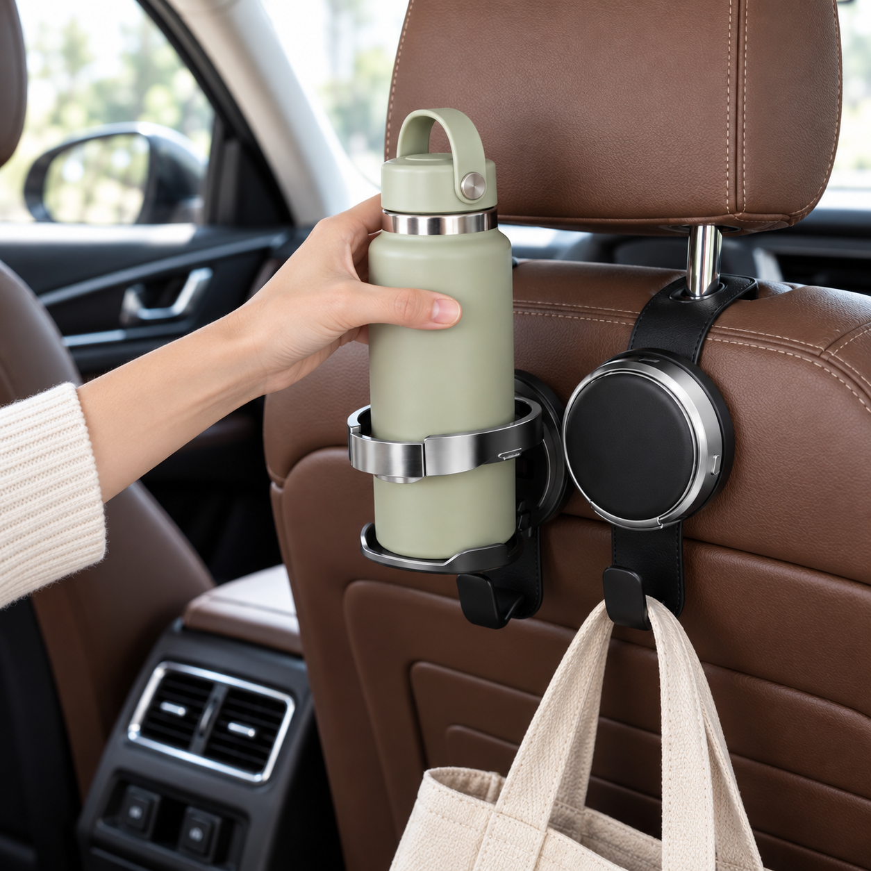 🥤 Seat Back Cup Holder | Leather Finish | Smart Storage