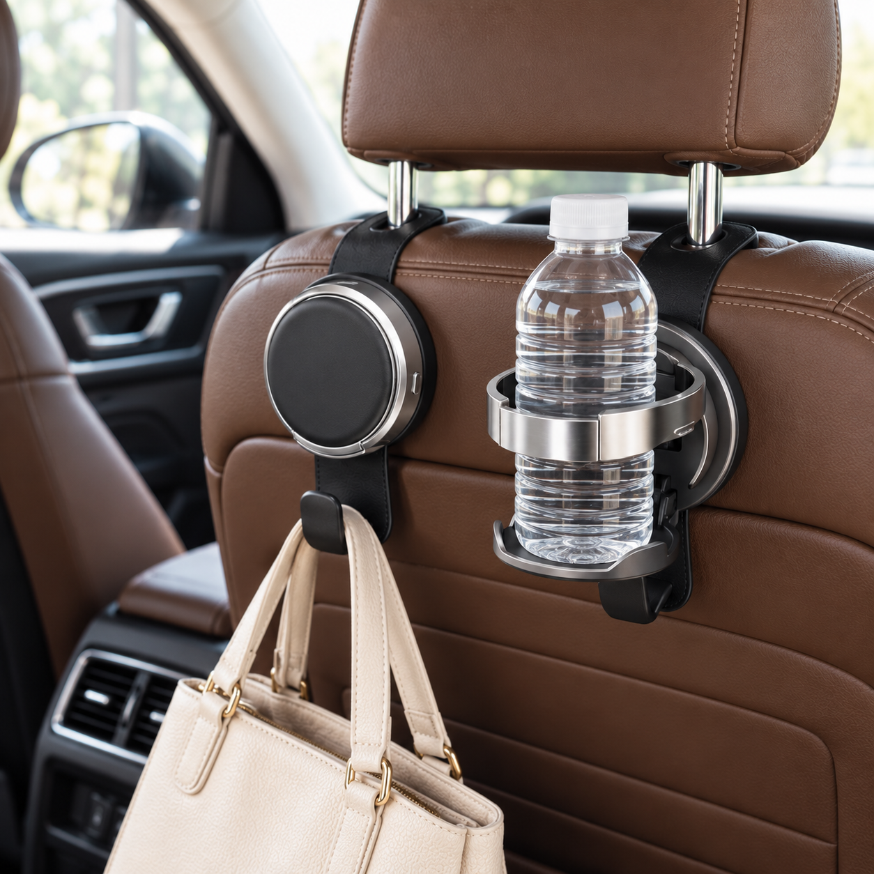 🥤 Seat Back Cup Holder | Leather Finish | Smart Storage