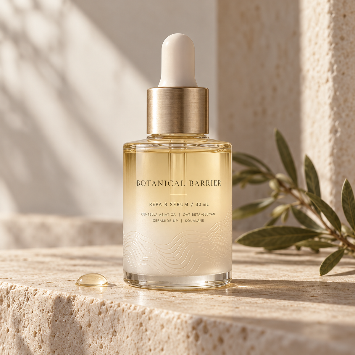 Botanical Barrier serum on travertine