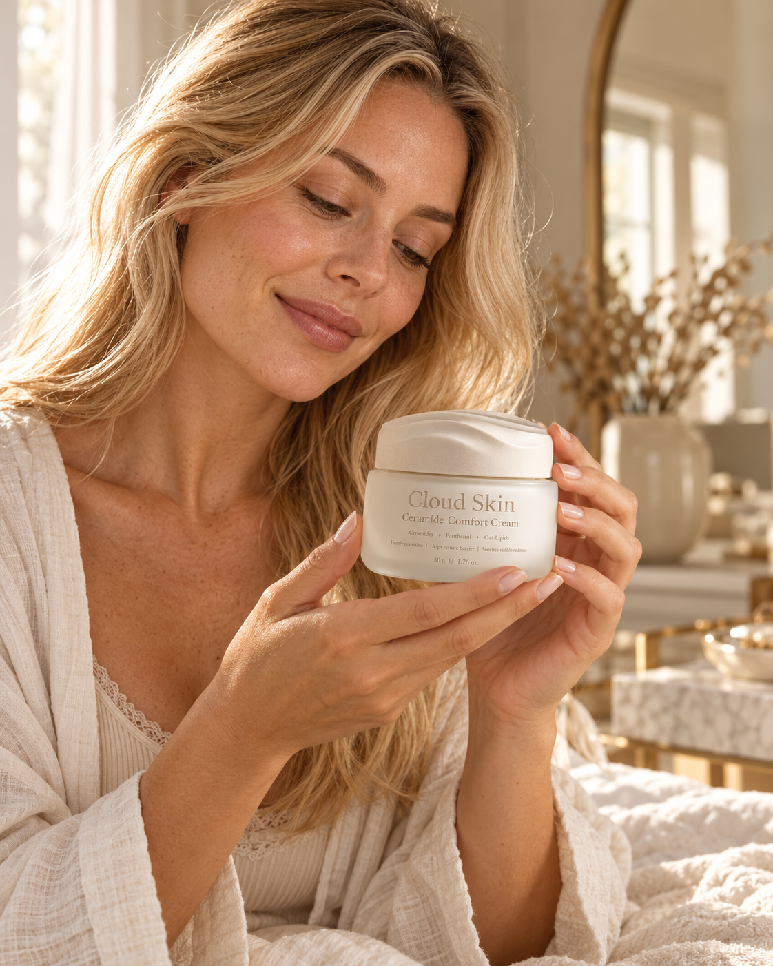 Second Western woman holding ceramide cream